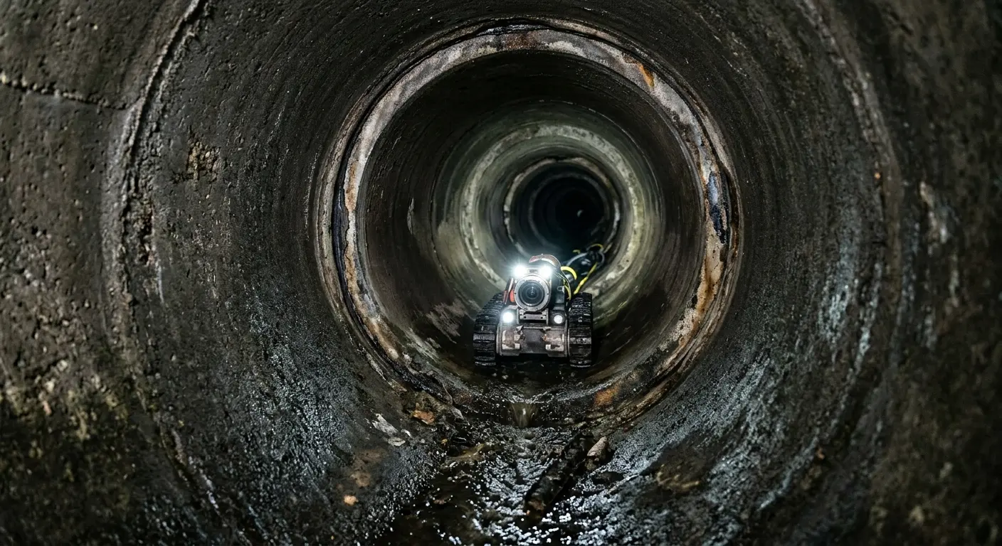 Robotic sewer camera inspecting pipe interior for Sewer Line Cleaning in Barnhart